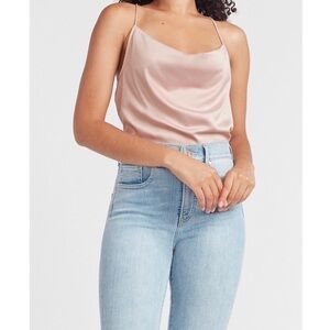 Express Satin Pink Cowl Neck Racerback Cami Size S Chic Party Concert Layering